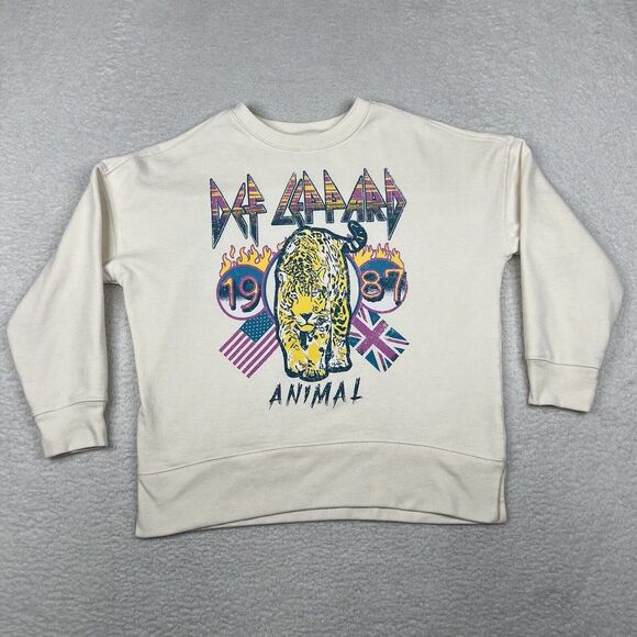Def Leppard‎ Sweatshirt Womens Small Ivory Animal Graphic Print 1987 Pullover - Picture 1 of 8